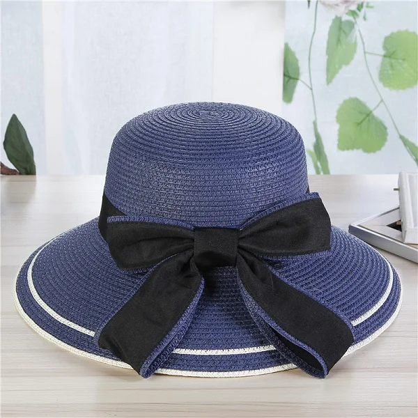 Уличная Складная соломенная шляпа женская летняя Корейская версия прилива вдоль дамы Солнцезащитная шляпа от солнца летняя пляжная шляпа - Цвет: Navy Blue