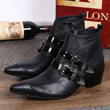 

Plus Size Pointed Toe Monk Straps Man Italian Cowboy Shoes Genuine Leather High-Top High Heels Men's Ankle Boots SL310