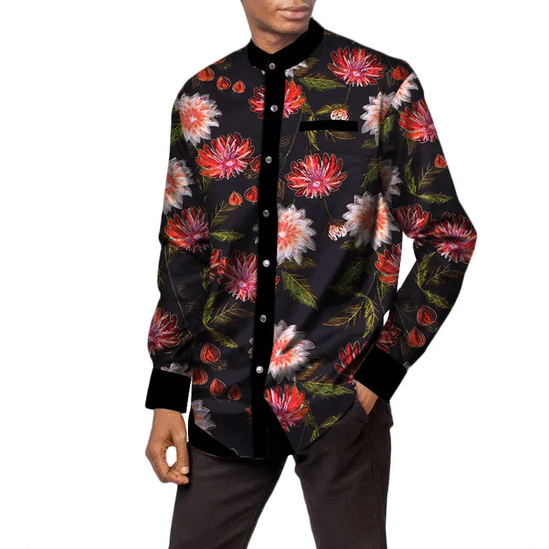 Африканский ClothFormal хлопок Для мужчин s Африканский Dashiki печати рубашка Топы Базен Riche традиционные Slim Fit офисные формальные Для мужчин рубашка WYN458 - Цвет: 2