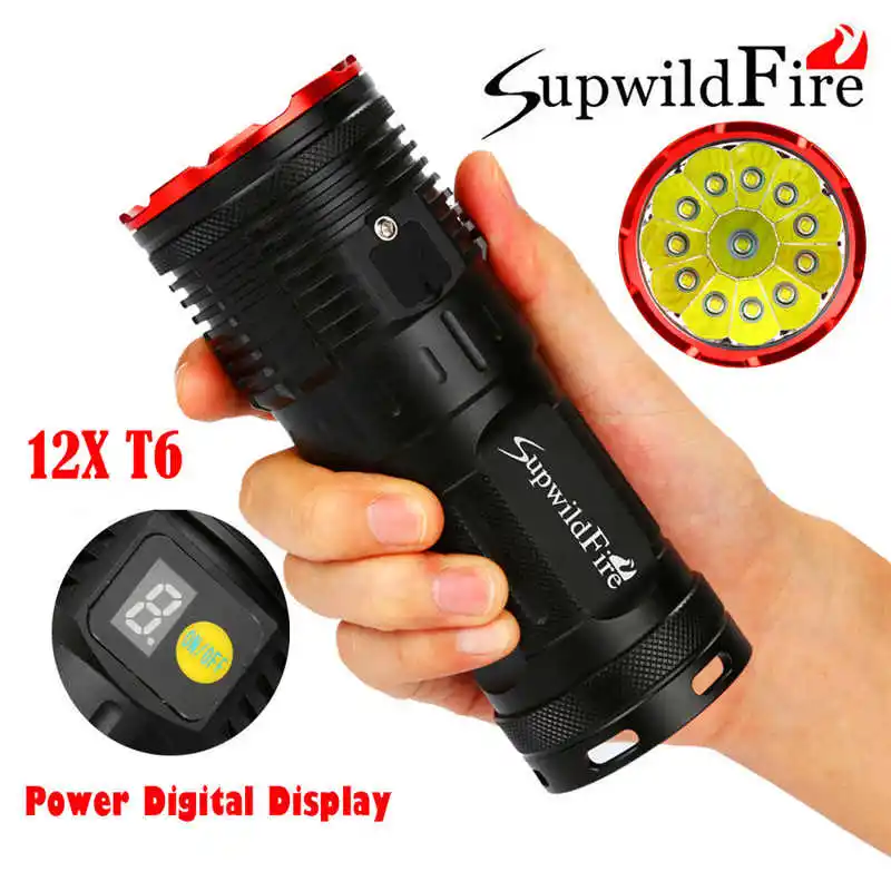 

Supwildfire 35000LM 12 x XM-L T6 LED Power Digital Display Hunting Flashligt torch flashlight t6 ,use 18650 battery #3S29