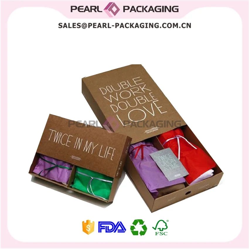 Natural Brown Kraft Apparel Packaging Box, Underwear Gift Packaging in