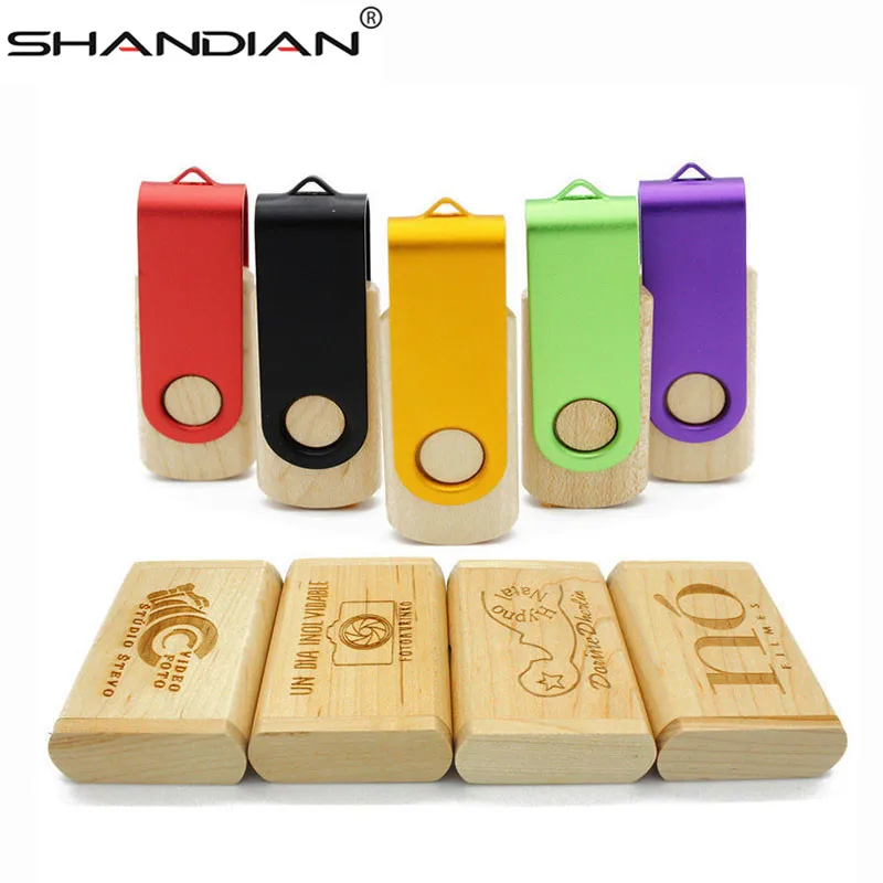 

SHANDIAN LOGO customized metal rotatable usb + box pendrive 4GB 16GB 32GB 64gb usb flash drive memory stick photography gifts