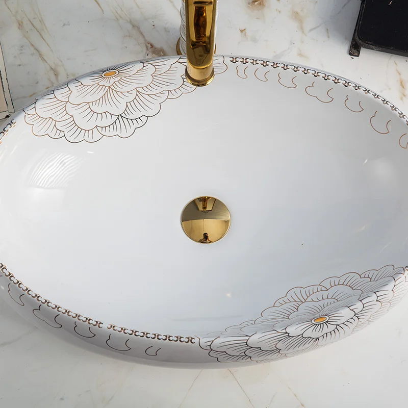 Oval peony white Bathroom ceramic sinks china wash basin Ceramic Counter Top Wash Basin Bathroom Sinks washroom sinks (5)