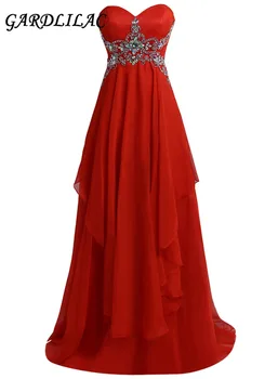 

New Strapless Red Long Bridesmaid Dresses 2019 Plus Size Wedding Party Gown Chiffon Beads Maid of Honor Prom Gown