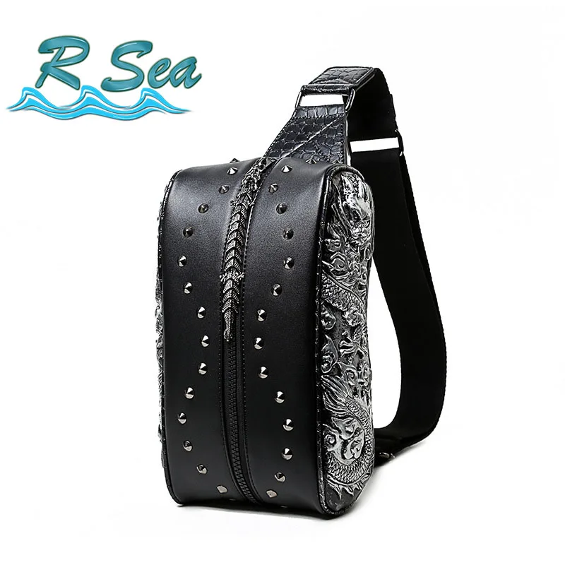 

Backpack Men European Style Makeup Bag 3D Single Shoulder Chest Backpack Diagonal Small Men's Pocket Pu double dragon bag