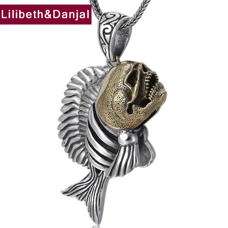 2019 Punk Fashion Pendant 100% 925 Sterling silver Jewelry Men Women Hollow Piranha Skull Necklace making P19 | Украшения и