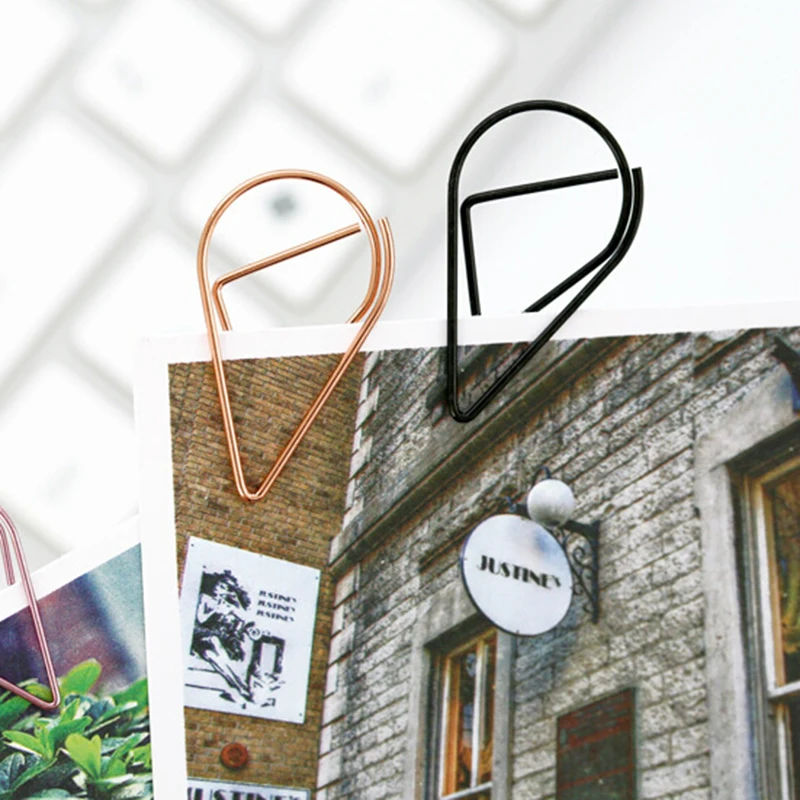 Brief Style 12 pcs/pack 6 Colors Waterdrop Shaped Metal Paper Clip Bookmark Stationery School Office Supply Escolar Papelaria