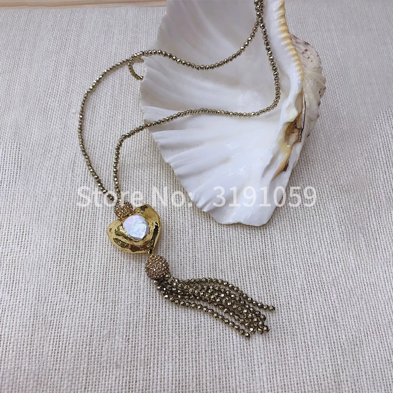 

European and American new product simple fashion lady individual tassel black gall stone pearl necklace
