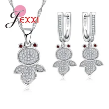 Полный Стразы 925 пробы серебряные ювелирные изделия набор прозрачный кристалл с красными глазами Золотая рыбка колье серьги кулон