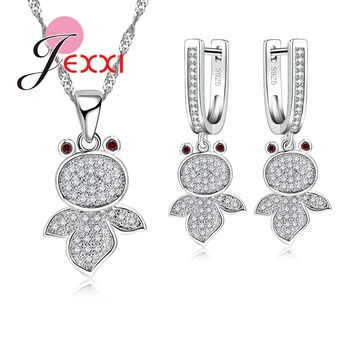 

Full Rhinestone 925 Sterling Silver Jewelry Set Clear Crystal Red Eyed Goldfish Necklace Earrings Pendant Wholesale