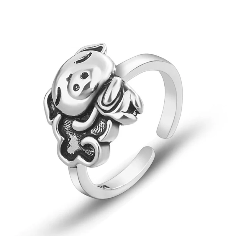 

KOFSAC 2019 Vintage Thai Silver Rings For Women Jewelry Adjustable Cute/Romantic Cloud Pig Ring Girl Engagement Accessories