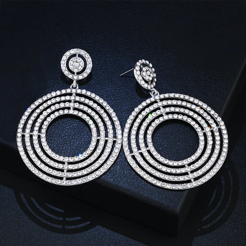Low Cost Youfir Jewelry Europe Fashion Earrings Round Rhinestone Youfir Jewelry Europe Fashion Earrings Round Rhinestone Silver Dangle Women Party Show Prom Delicate
