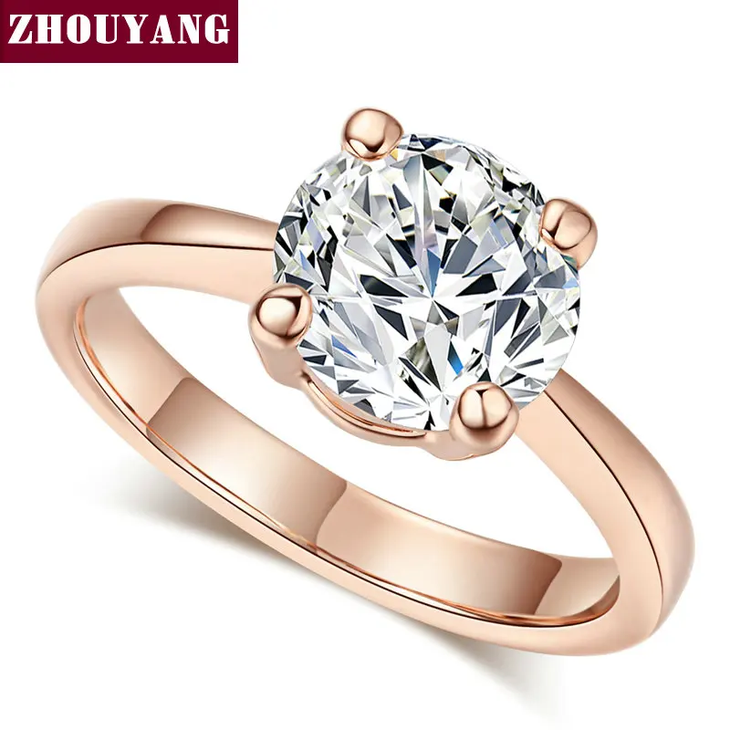 Cubic zircon ring Wedding For Women Four Claw 8mm Cubic Zirconia Engagement Rose Gold Color Flashion Jewelry Girl Friend Gift R333 R335
