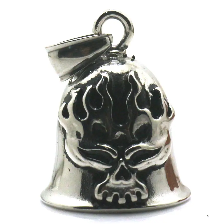 

Boy 316L Stainlesss Steel Cool Polishing Flaming Skull Biker Bell Pendant