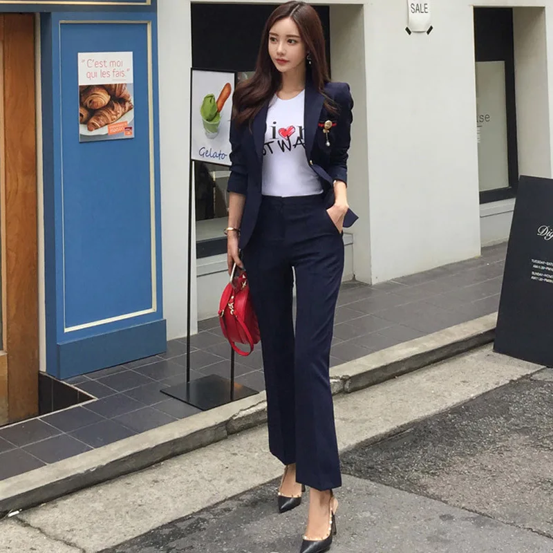 

New arrival women temperament fashion solid simple simple suit work style slim pant comfortable thick warm OL outdoor pant suits