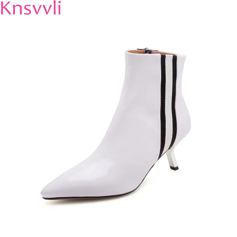 

2018 New Short Boots Women High Heels Cowhide Pointed Toe Black Woman Boots Sexy Strange Style Heel Ankle Boots For Women