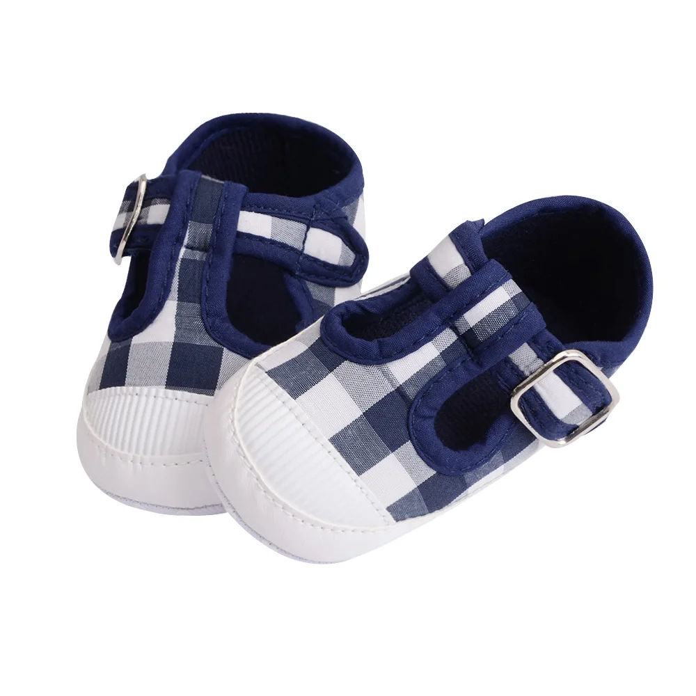 Весенняя детская обувь с мягкой подошвой для девочек; кружевная хлопковая обувь для малышей; модная клетчатая обувь для мальчика; детская обувь для малышей