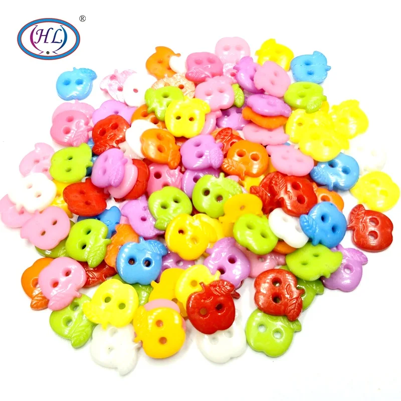 

HL 100/200pcs 11mm Mixed Color 2 Holes Flatback Apple Plastic Buttons DIY Scrapbooking Kid's Apparel Sewing Notions