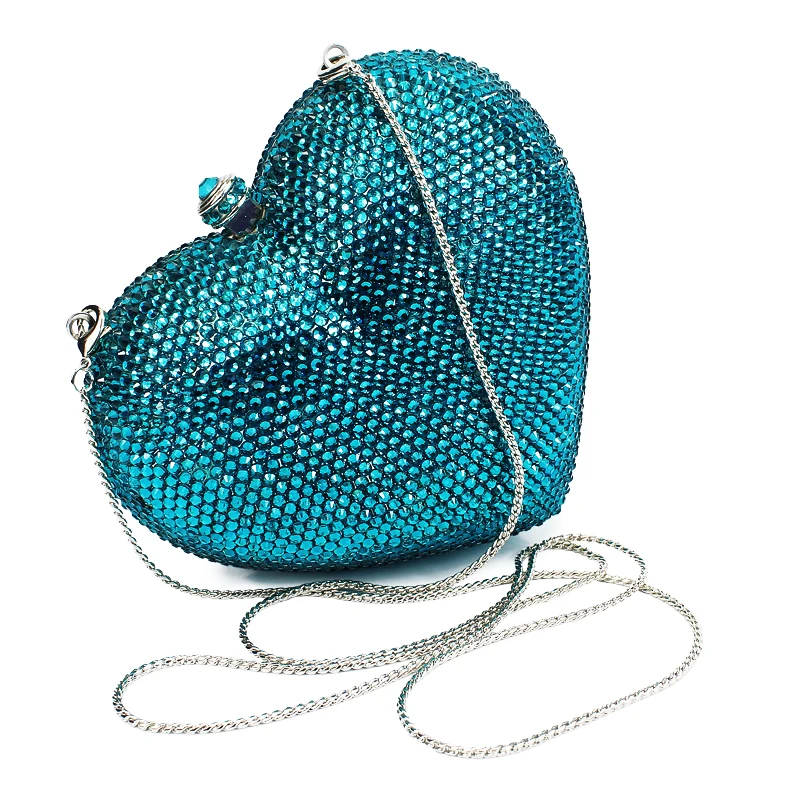 

Blue Diamond Heart Shape Evening Clutch Bags 2017 Fashion Vintage Bridal Bridesmaid Wedding Party Chain Hand Bag(B1014-SI)