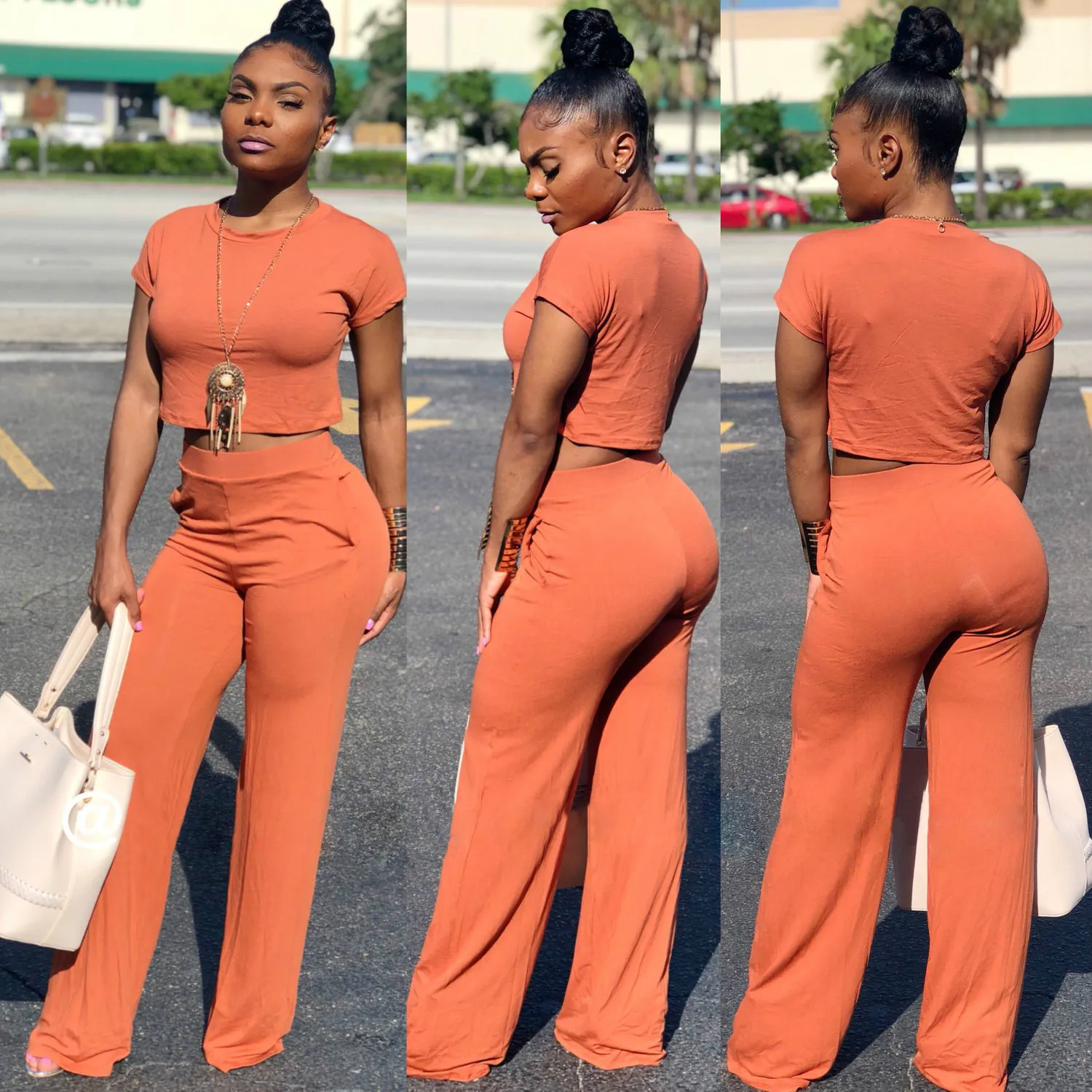 Casual Crop Top & Wide Leg Pants Set