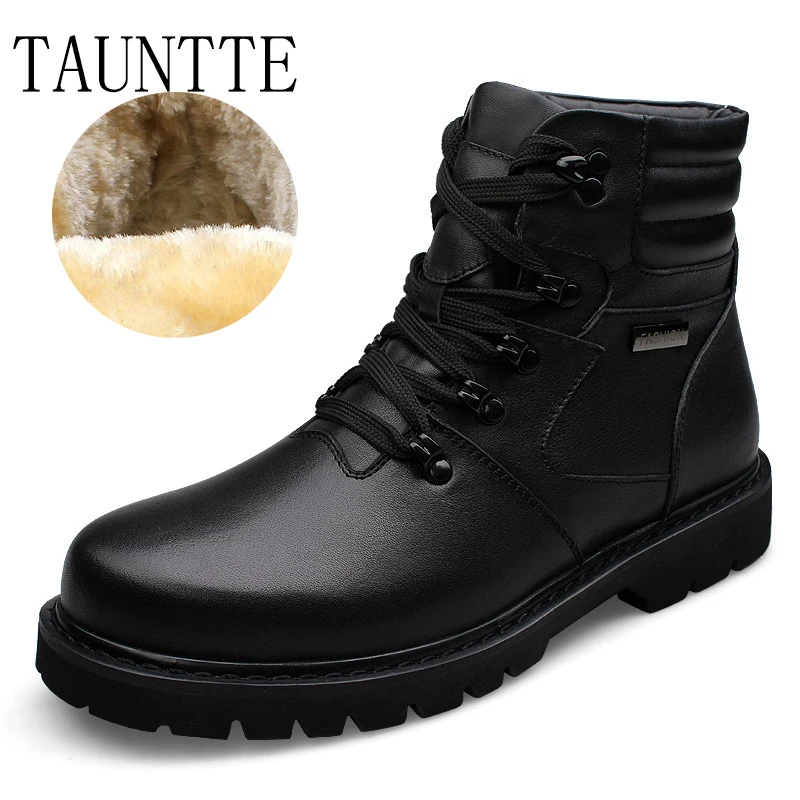 

Tauntte Winter Plus Size Cow Leather Ankle Boots Men Military Boots Fashion Genuine Leather Martin Boots With Fur
