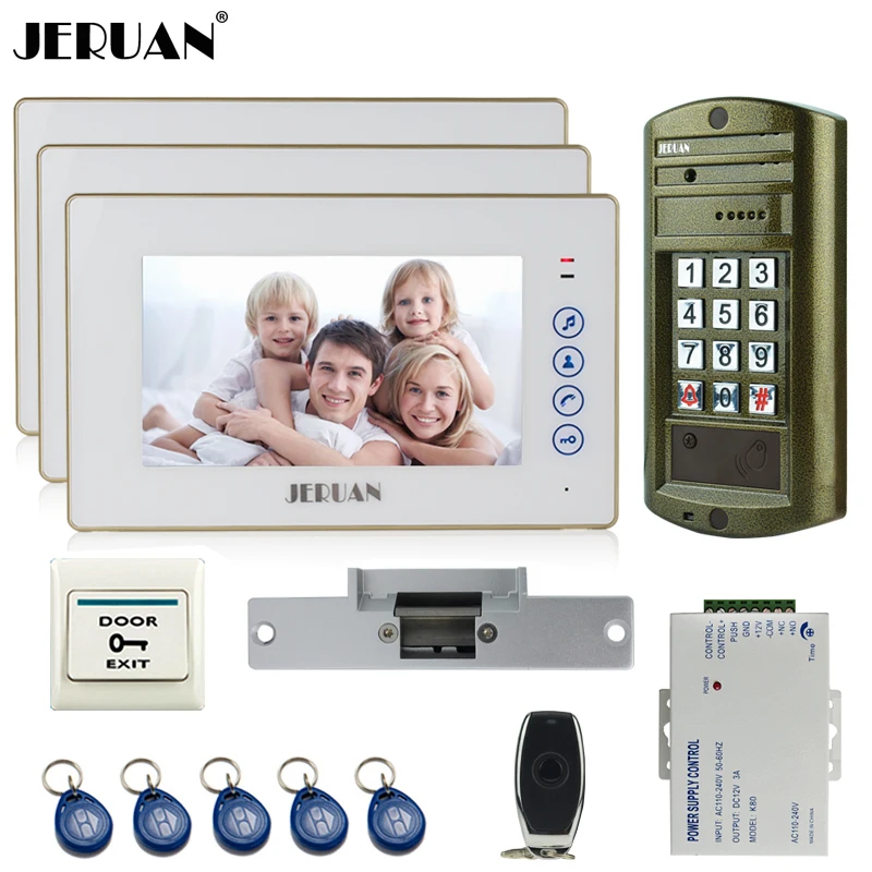 

Home 7`` TOUCH KEY LCD Color Video Door Phone Intercom System kit 3 Monitor +NEW Metal Waterproof Password HD Mini Camera