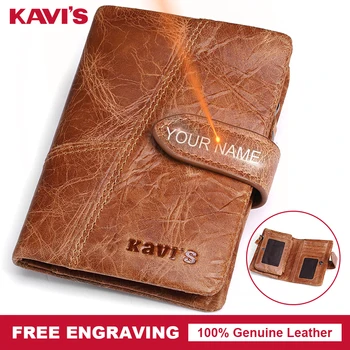

KAVIS Free Engraved Crazy Horse Genuine Leather Wallet Men Coin Purse Walet Portomonee PORTFOLIO Small Card Holder Perse Pocket