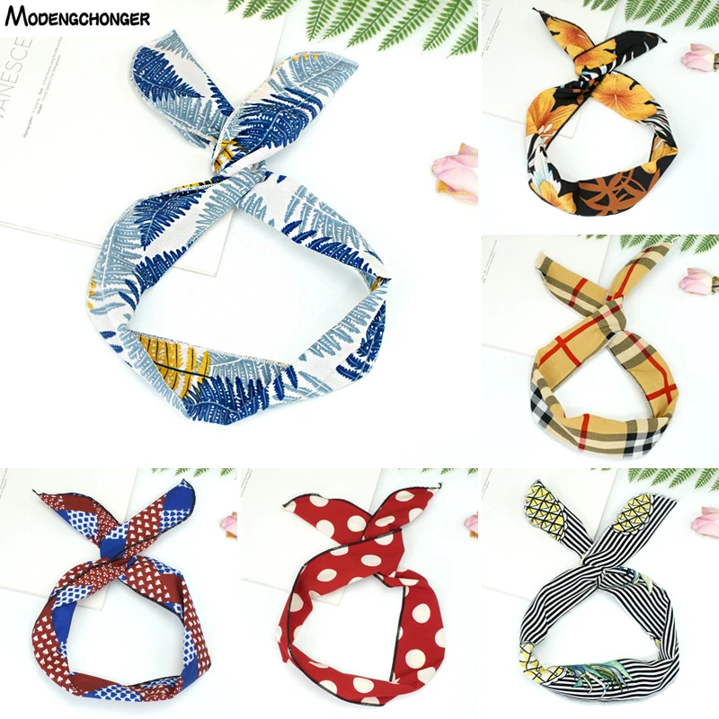 

For Women New Version Of Rabbit Ears Knotted Wire Hair Bands Ribbon Hats Metal Headband Girls Korean Fashion Hair Accessories