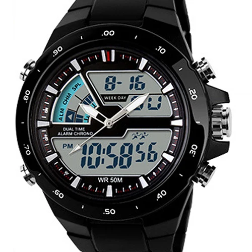 Мужские часы из нержавеющей стали, водонепроницаемые спортивные цифровые часы с хронографом, аналоговые часы с двойным часовым будильником и датой, горячая Распродажа 5HXH zegarek damski