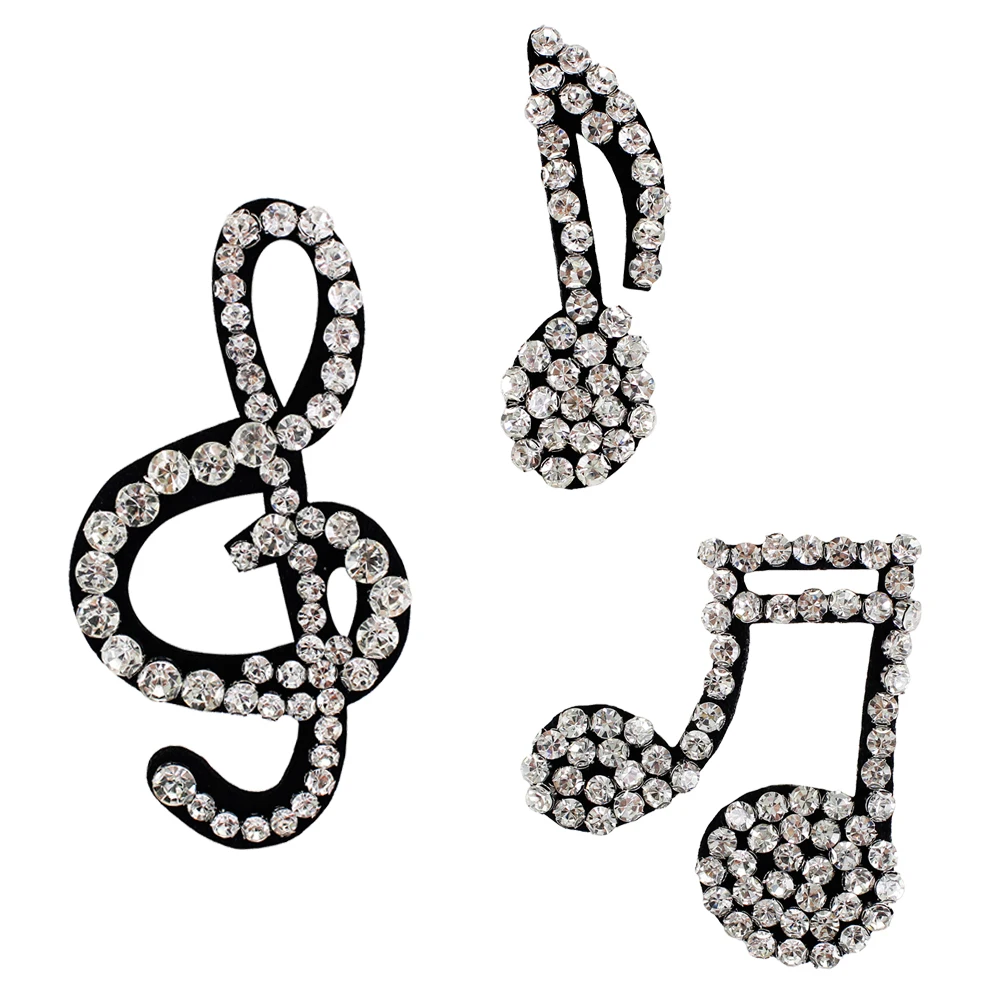 

10sets Beaded Diamond White Music Note Badges Sew on Crystal Appliques Clothes Hat Patches Craft Handmade Brooches TH1308