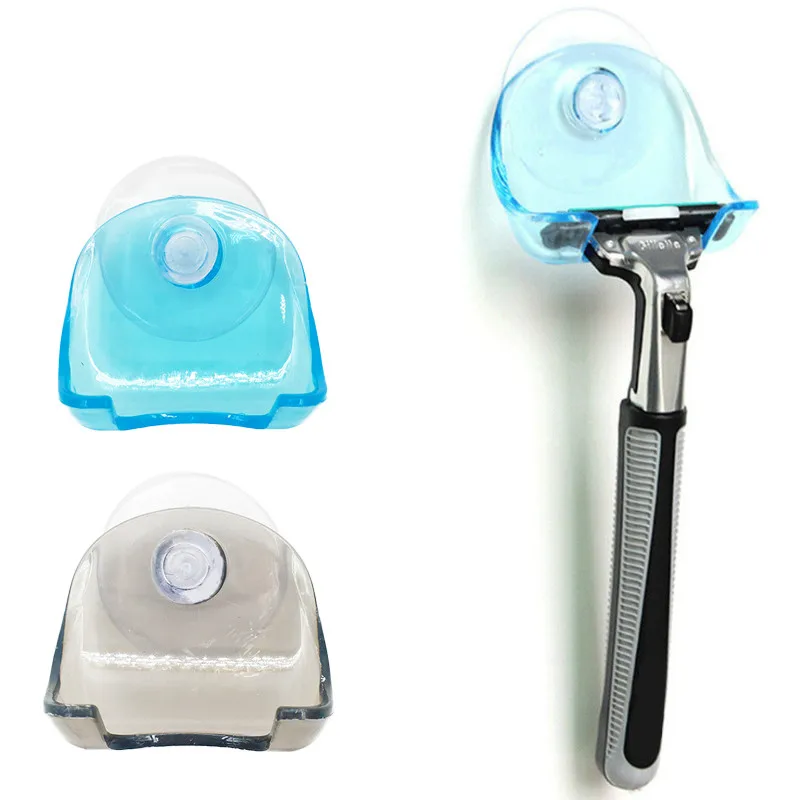 

1PC Bathroom Plastic Super Suction Cup Razor Rack Clear Blue Razor Holder Suction Cup Shaver Home Wall Storage Racks