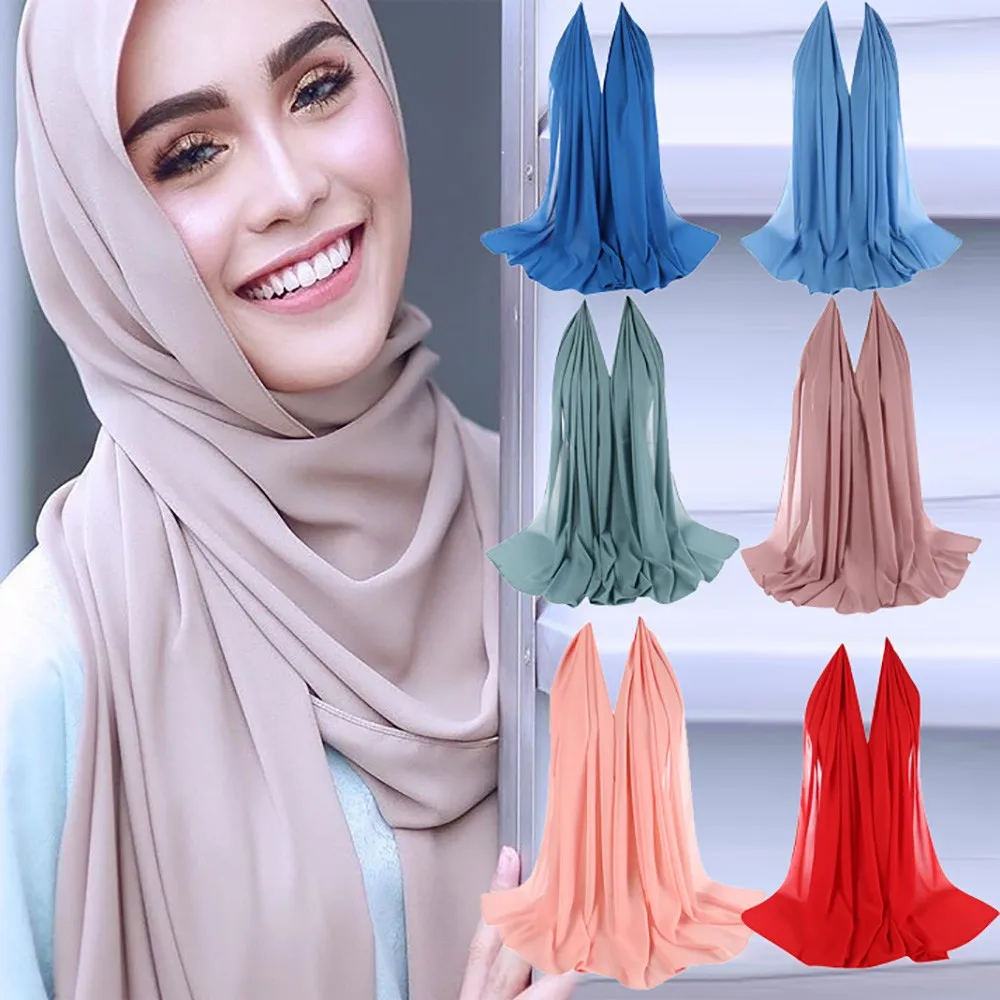 

Winter Women Scarf Plain Bubble Chiffon Scarf Hijab Wrap Shawls Headband Solid Muslim Hijabs Soft Long Scarf