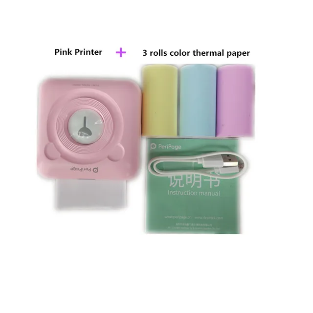 Rosa JEPOD A6 PeriPage Mini Port/átil Bluetooth Inal/ámbrico Papel Impresora de Fotos Bolsillo Impresi/ón T/érmica Conexi/ón USB Impresoras Fotos