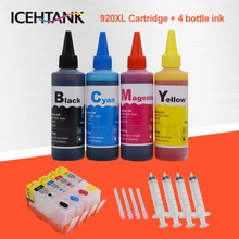 ICEHTANK 920XL Refill Ink Cartridge For HP 920 Officejet 6000 7000 6500 6500A 7500 7500A Cartridges + 100ml Bottle Refill ink