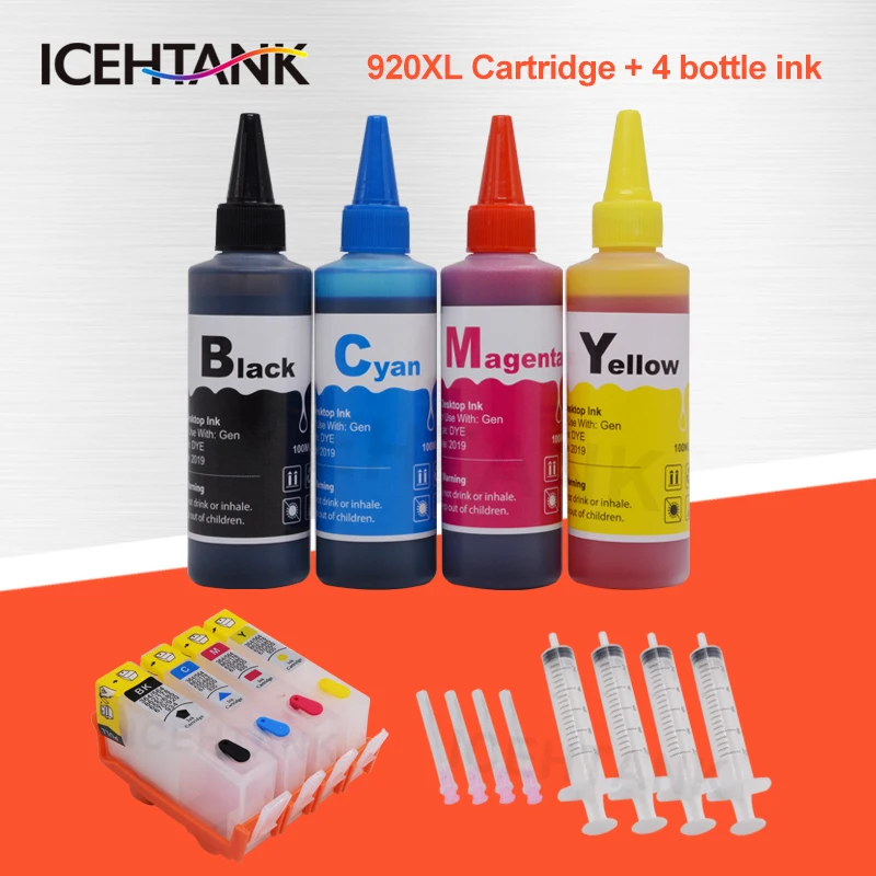 Recarga do Cartucho de Tinta para hp Recarga de Tinta 7500a + Garrafa de 100 Icehtank Officejet 7000 6500 Cartuchos 6500a 7500 ml 920xl 920 6000