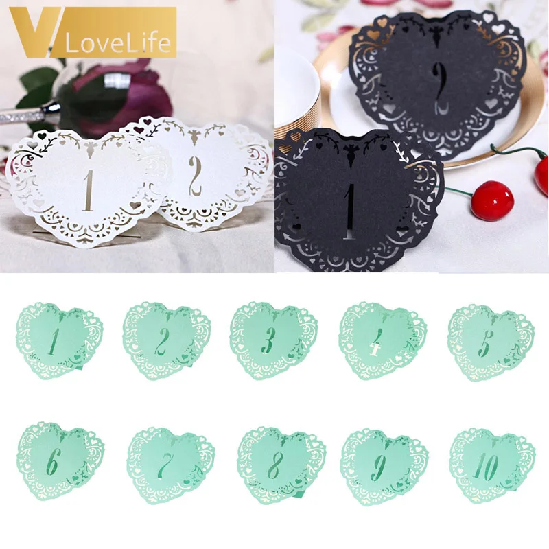 

10pcs Heart Turquoise Hollow Lace Table Number Table Cards Rustic Wedding Party Dining Centerpieces Decor Vintage Wedding Decor