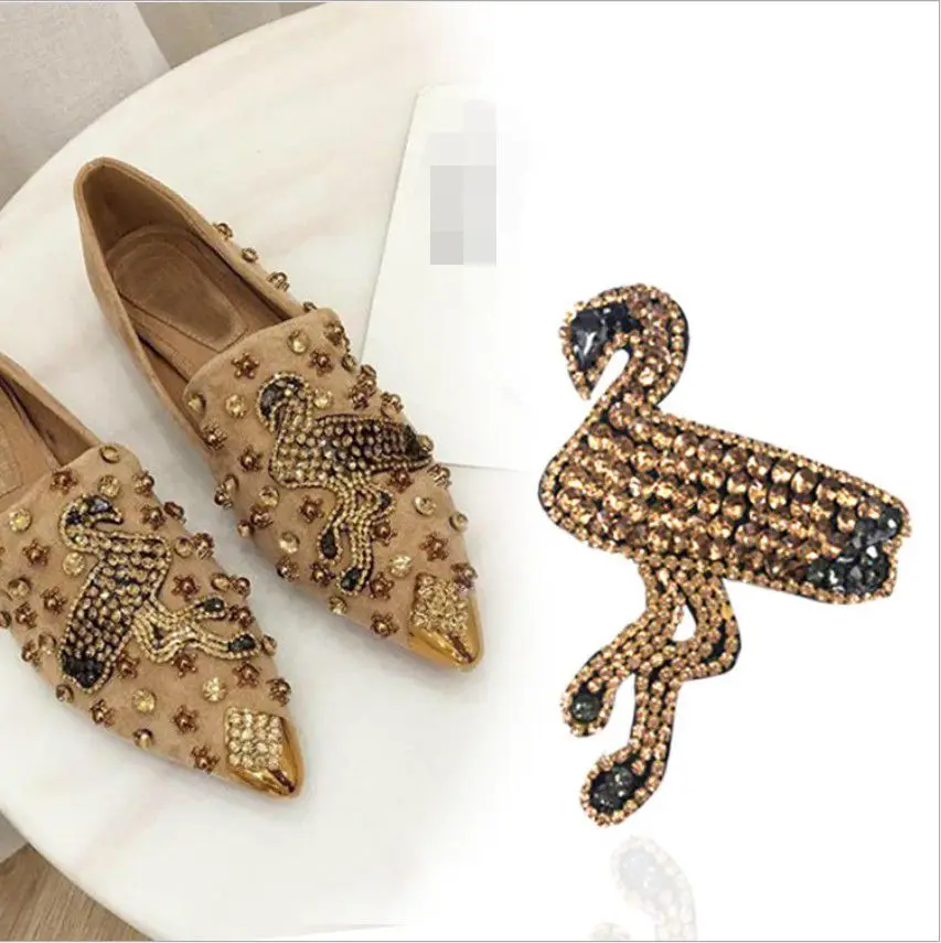 

1pairs Flamingo sequins Rhinestones bead brooch patches applique sew on beading qpplique clothes shoes bags decoration patch DIY