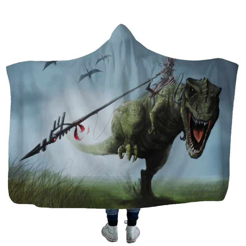 Модное одеяло с капюшоном в виде животных, детское зимнее теплое плюшевое одеяло с капюшоном и принтом динозавра из мультфильма для взрослых, 130*150 см/150*200 см - Цвет: Model 9