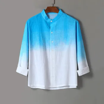 

New 2019 Summer Mens Cool Thin Breathable Hanging Dyed Gradient Cotton Shirt Mens Hawaiian Shirt Big Sizes Dropshipping