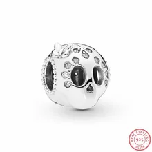 Серебро 925 сверкающий череп талисман с прозрачными CZ изобрел сердце красивая бабочка Fit Pandora браслет DIY для женщин ювелирных изделий FL913