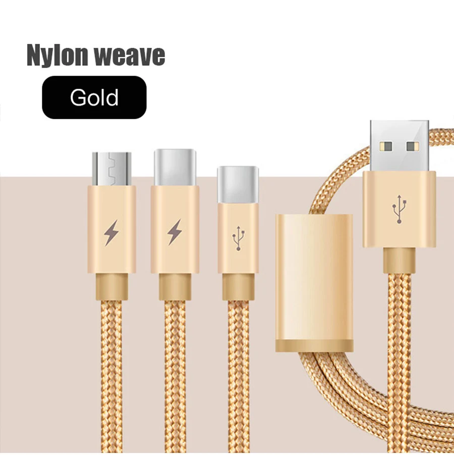 USB кабель для iPhone X 8 7 6 быстрой зарядки 3.0A 3 в 1 Нейлон Micro USB кабель для samsung S9 Android Тип C кабель мобильного телефона