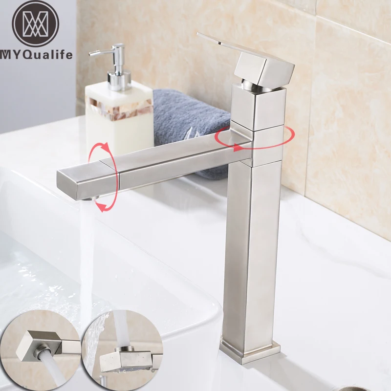 Buy Brushed Nickel Basin Faucet Swivel Rotating Spout