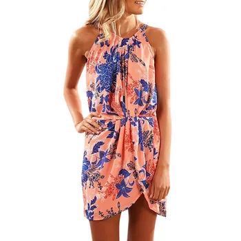 

2019 MAXIORILL New Bohemian Womens Summer Halter Neck Floral Print Sleeveless Casual Mini Dress платье Wholesale y3