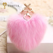 YimYik 1 pcs Fashion Keychain Love Heart Rabbit Fur Ball Keychain for girl’s gifts women jewelry
