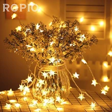 ROPIO в форме звезды, USB зарядка, светодиодный, теплый белый, для рождества, праздника, свадьбы, вечеринки, украшения дома, сада