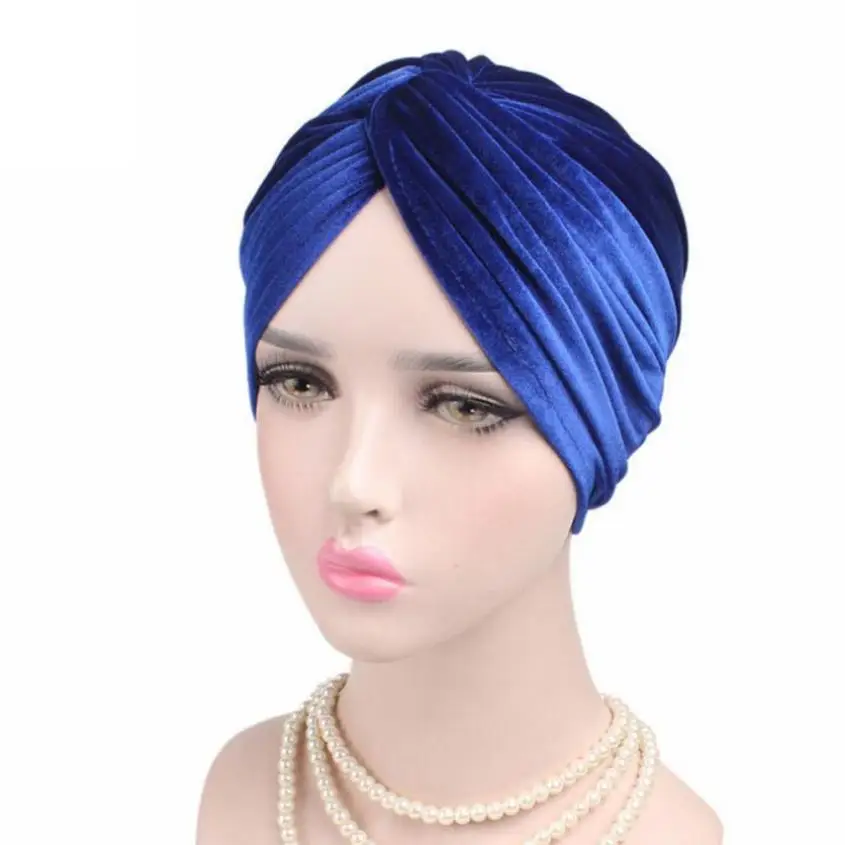 Turbano Для женщин Beanies turban мусульманское Полосатое фланель шарф рака шляпу капот chimio \ Coton женский Шапки#800 - Цвет: Blue