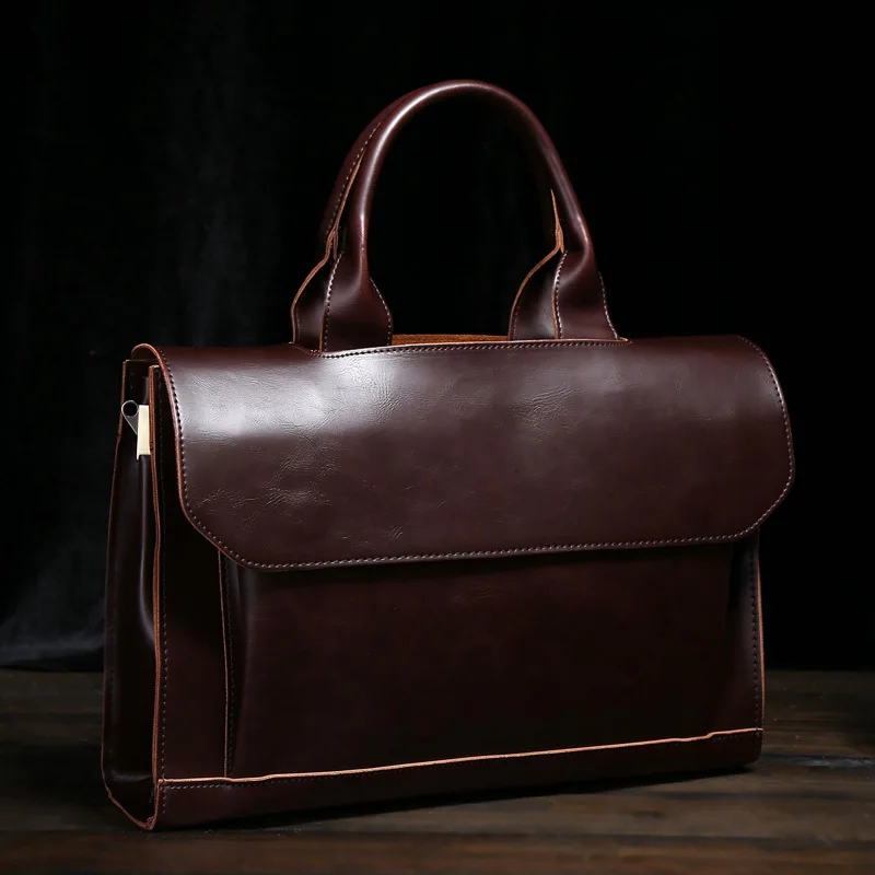 

Fashion Crazy Horse Genuine Leather Briefcases for Men Laptop Soft Handles Handbags Crossbody Bag Business Men's Messenger Bags