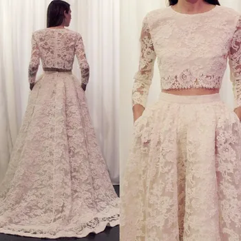 

2 Pieces Evening Dresses abendkleider Vestido Longo Custom Made Lace Evening Gowns abiye robe de soiree Formal Dress