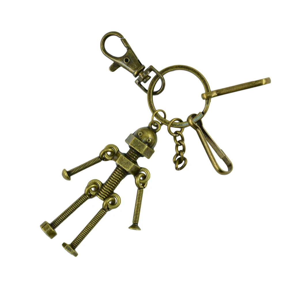 Novelty Steampunk Stainless Steel Bronze Lobster Screw Robot Pendant Key Ring Clips Clasp Hook Keychain Funny Jewelry for Men 