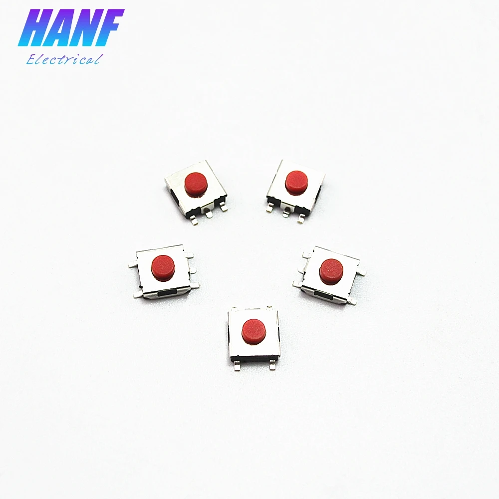 

100pcs/lot 6*6*3.1mm SMD Tact Switch with a Ground Terminal Touch Micro Push Button Red Pin 5terminals anti-static